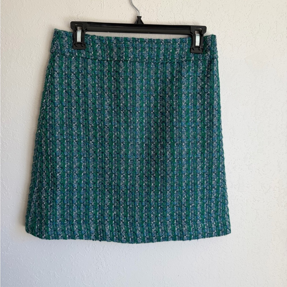 J.Crew Green Blue Tweed Straight Skirt Womens 2 Office Academia